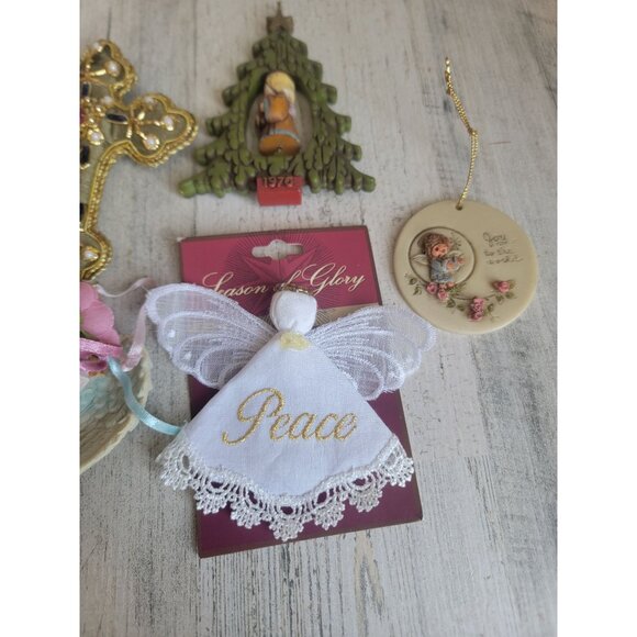 Religious cross angel cherub ornament Xmas set - Picture 3 of 11